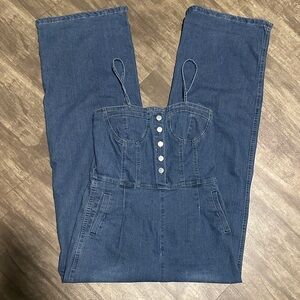 Denim Spaghetti strap wide leg Jumpsuit